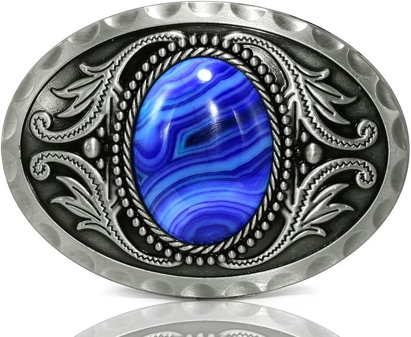 GURANSE Natural Gems Tiger Eyes Stone Belt Buckle With Acanthus Western Cowboy Style More Colors - Image 1